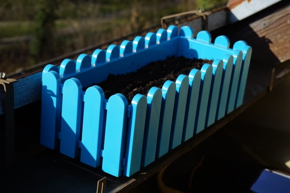 blue wooden rectangular plant pot preview