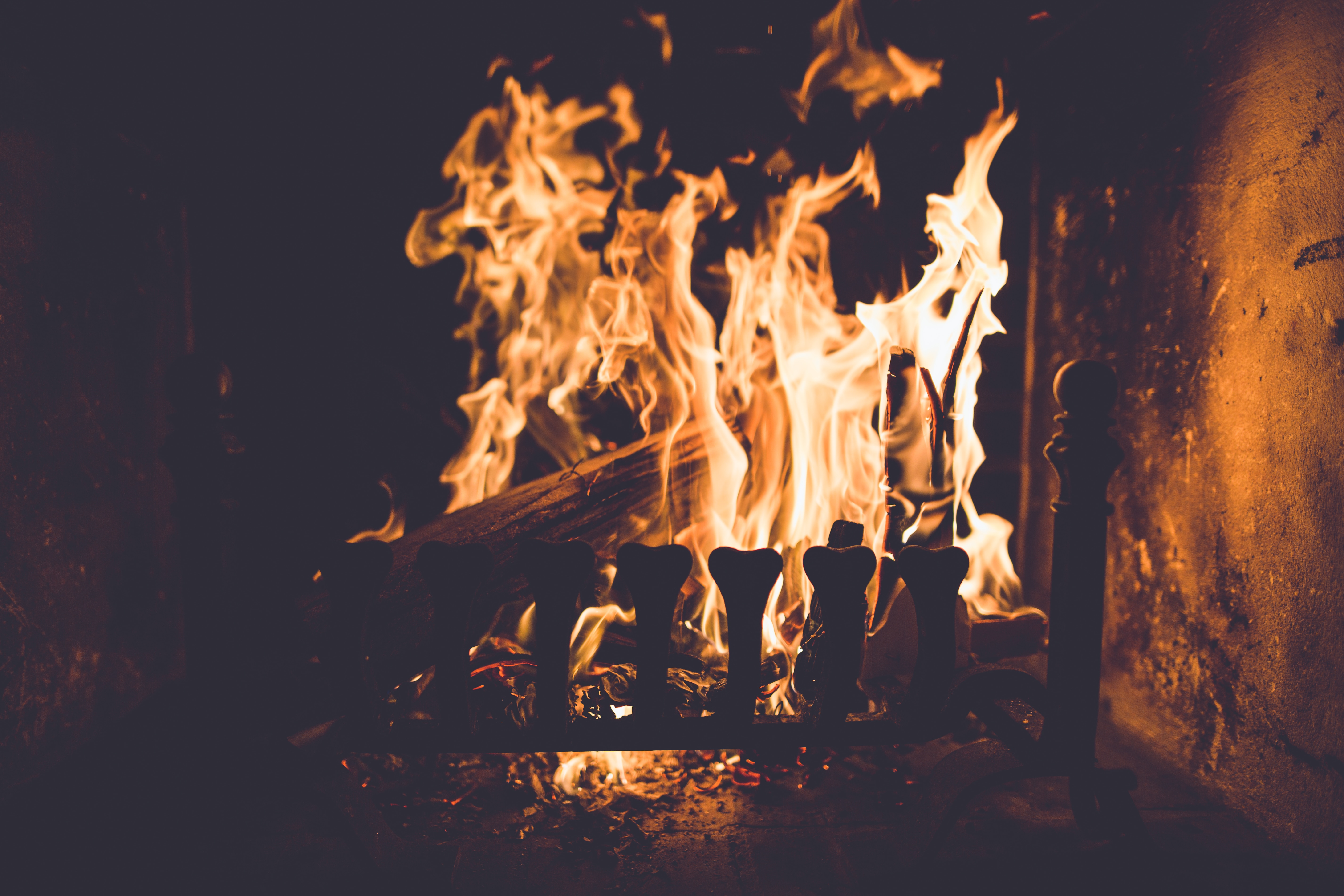 burning fireplace photo