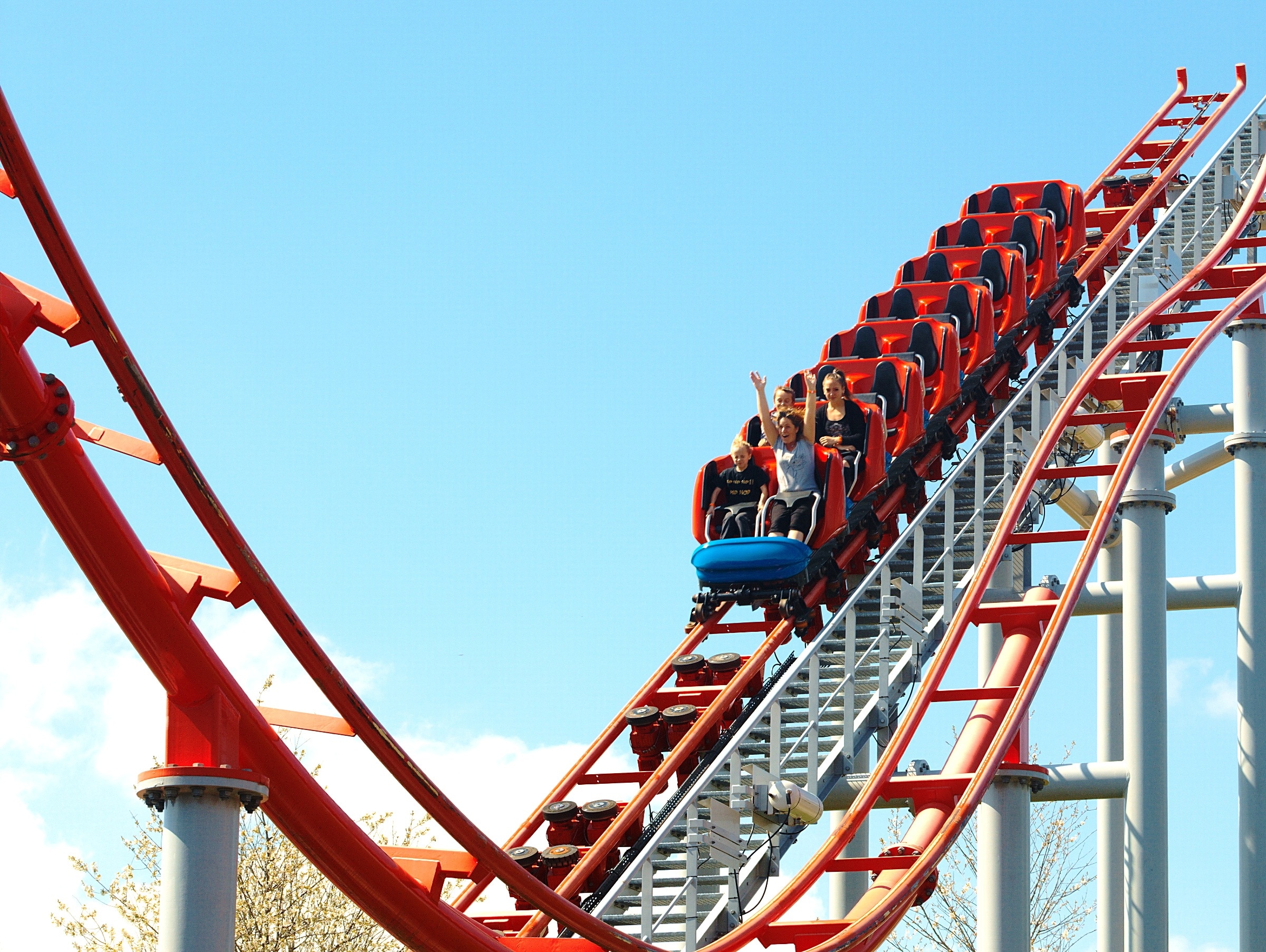 red and gray roller coaster