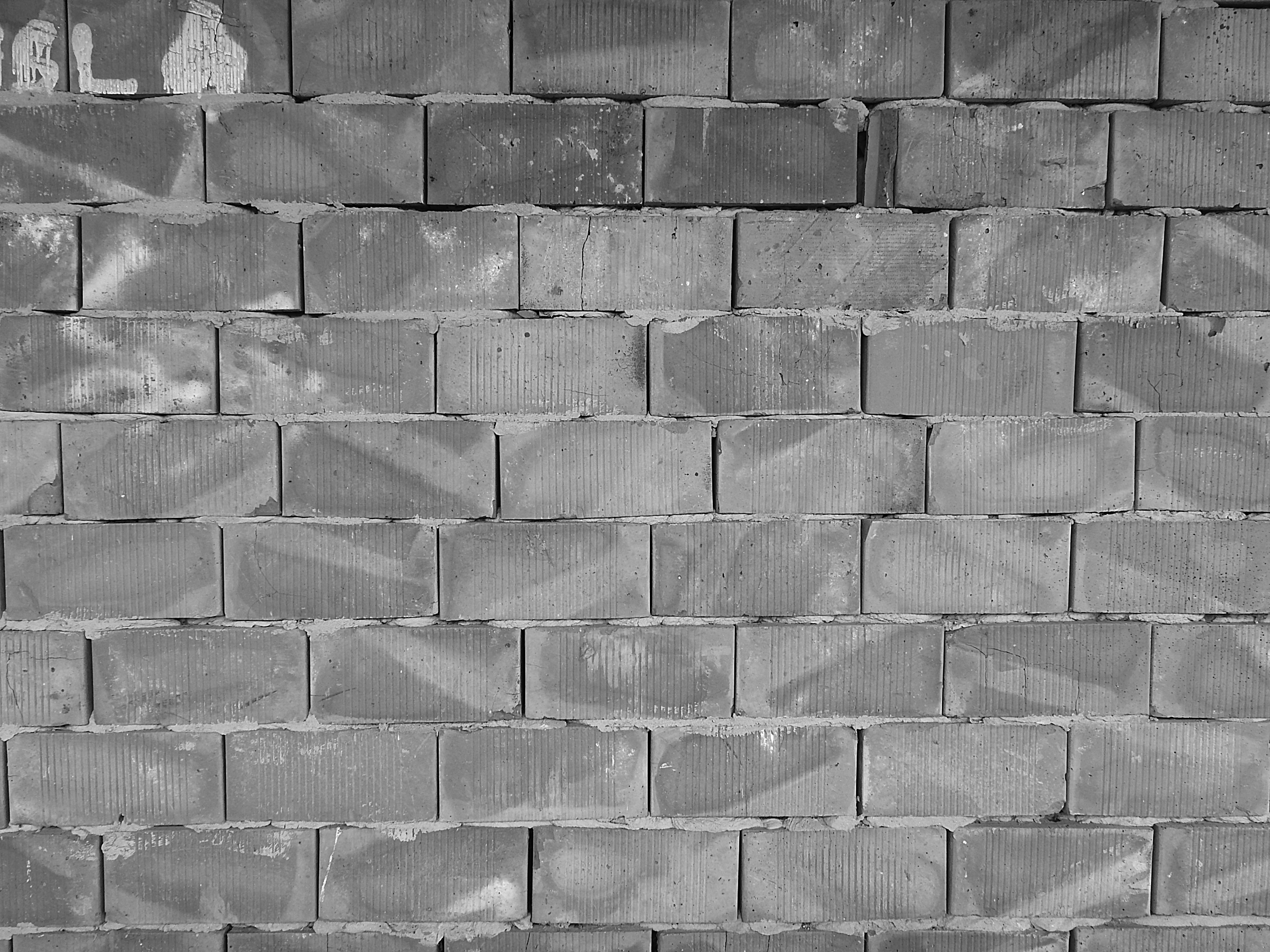 grayscale photo of brick wall