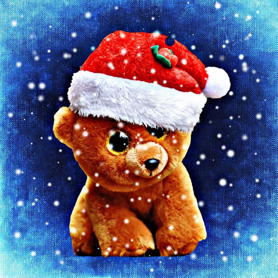 brown bear plush toy wearing santa hat illustration preview