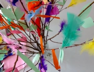 yellow green and red feather decor thumbnail