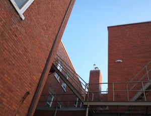 brown brick building with fire escape stairs thumbnail