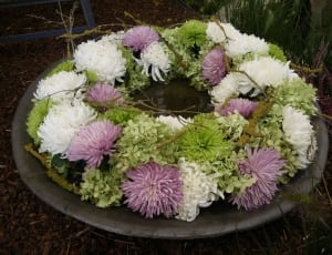 white green and purple floral wreath thumbnail