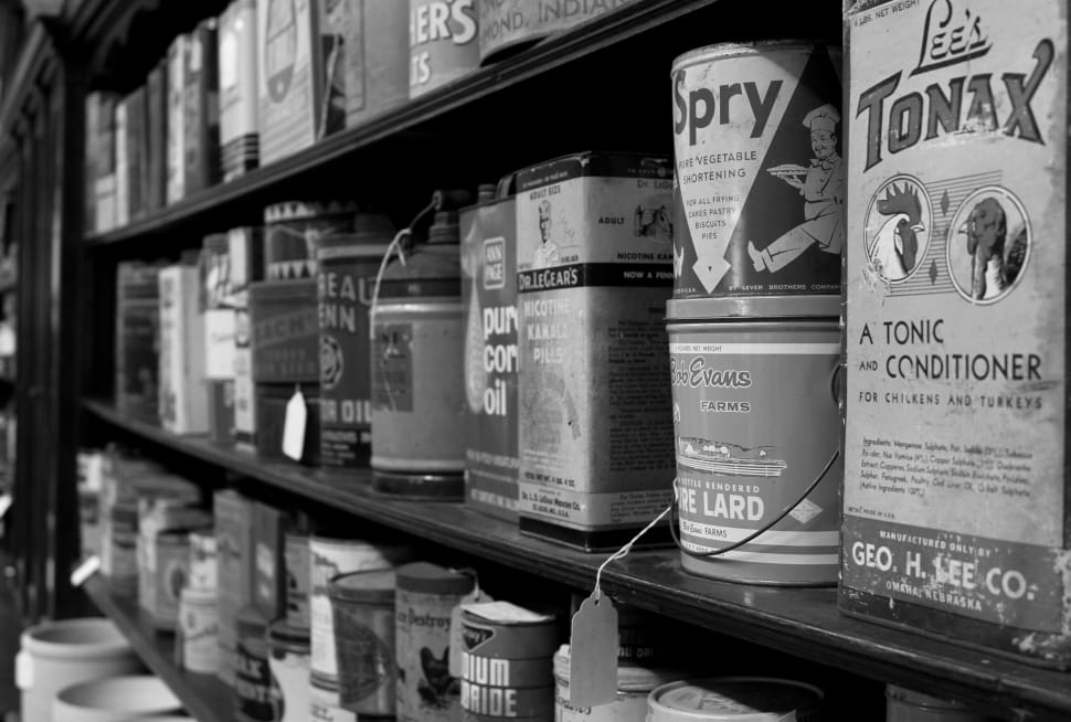 gray scale photo on cans lot preview