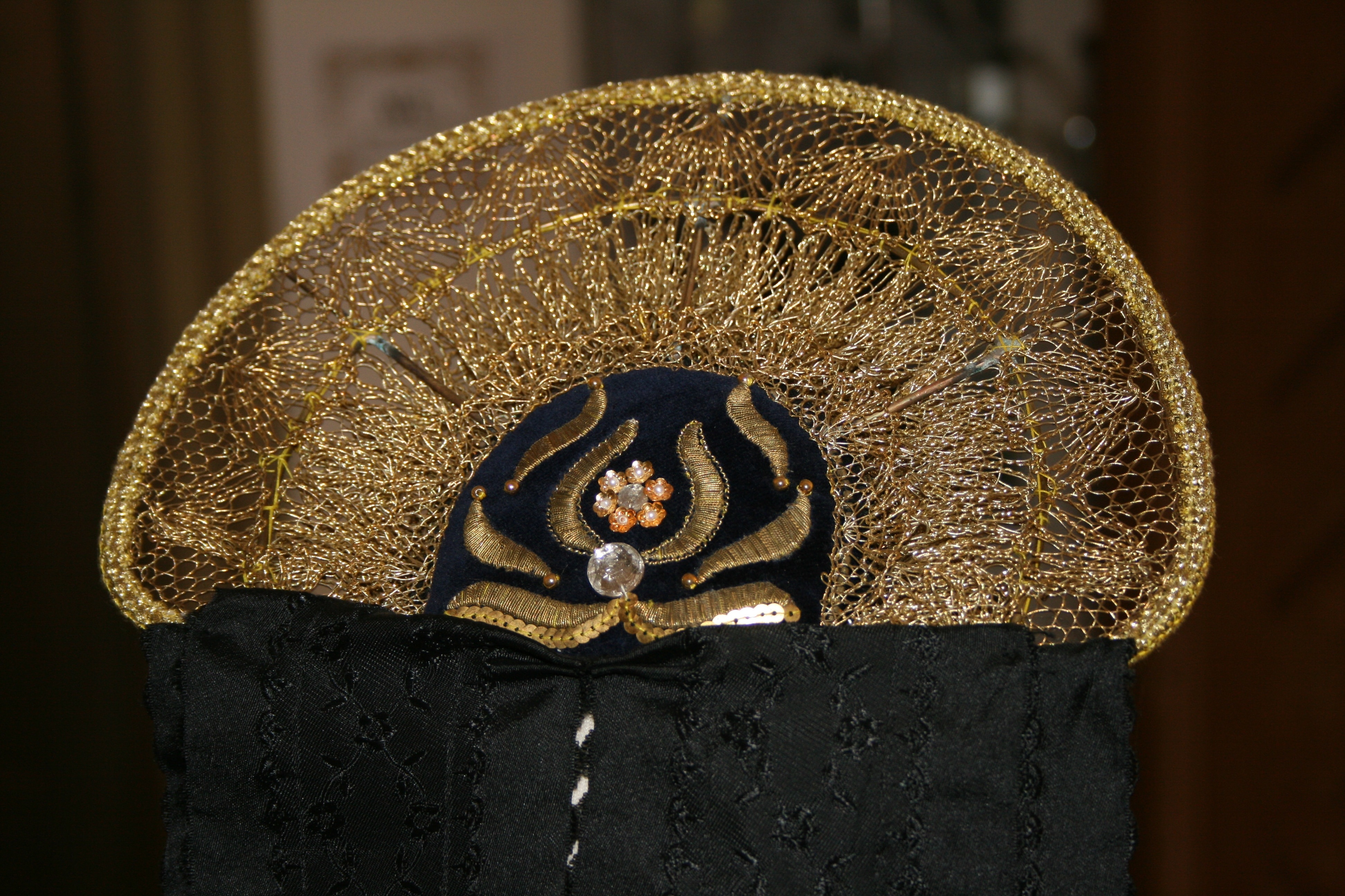 diamond studded gold decorative hand fan