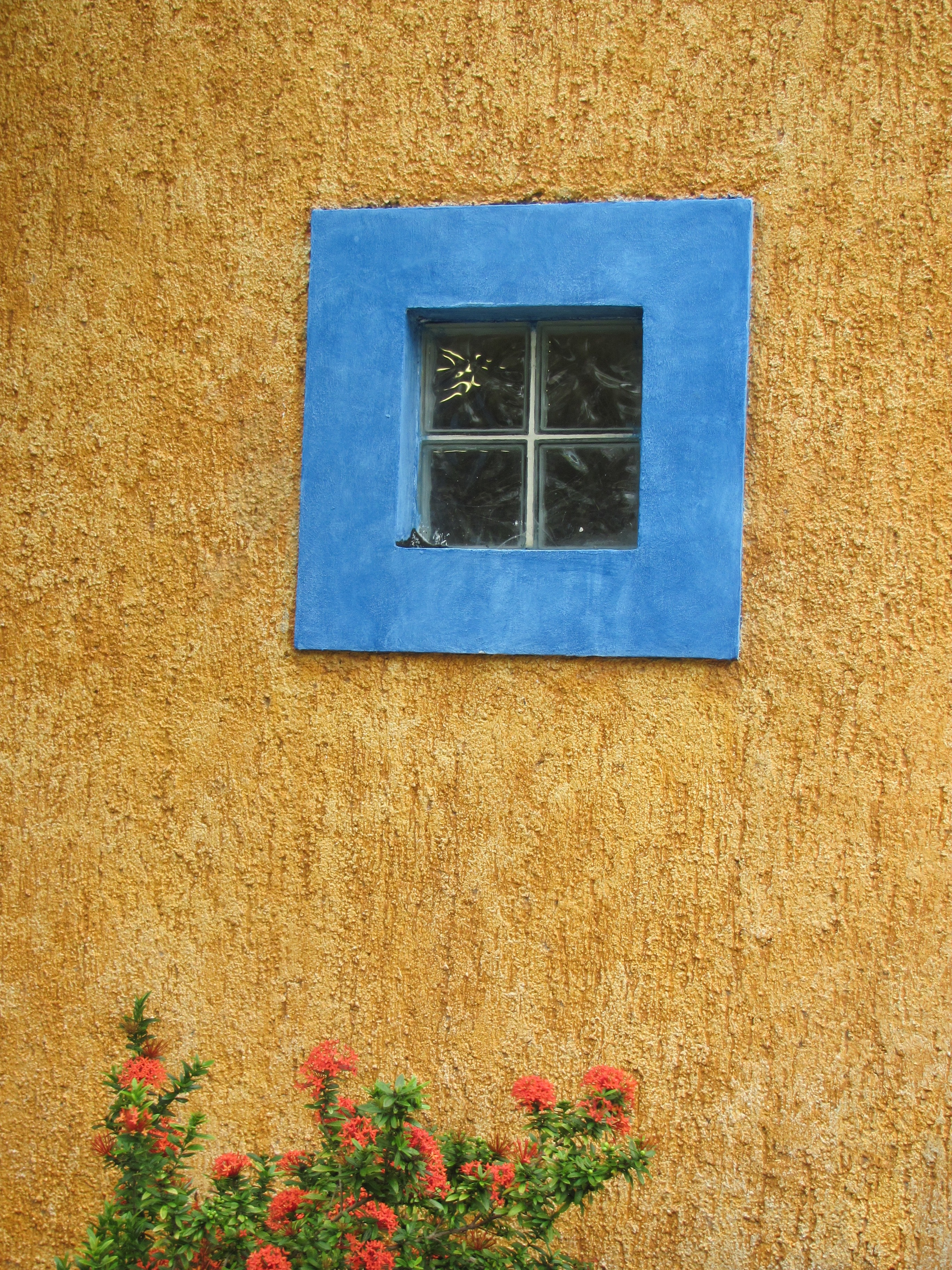 blue concrete glass panel window