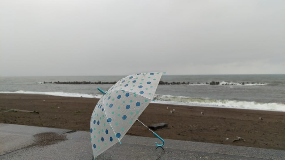 grey and blue polka dot umbrella preview