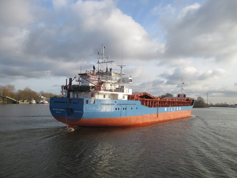 blue and orange metal cargo ship preview