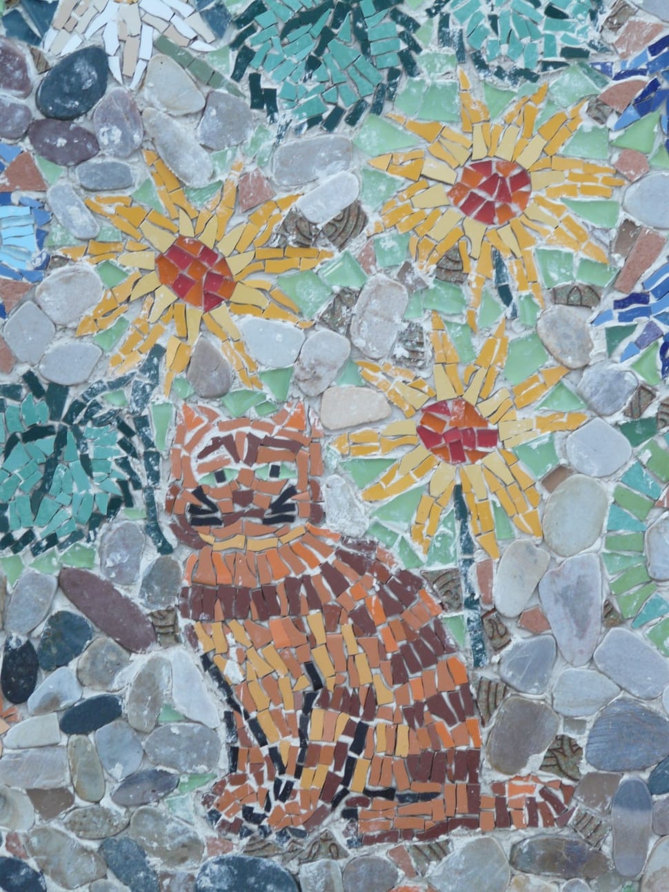 multicolored cat and flower mossaic preview