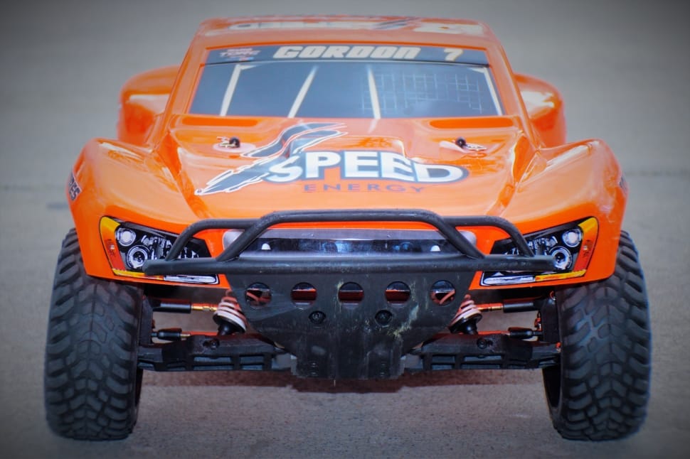 orange and black r/c race car preview
