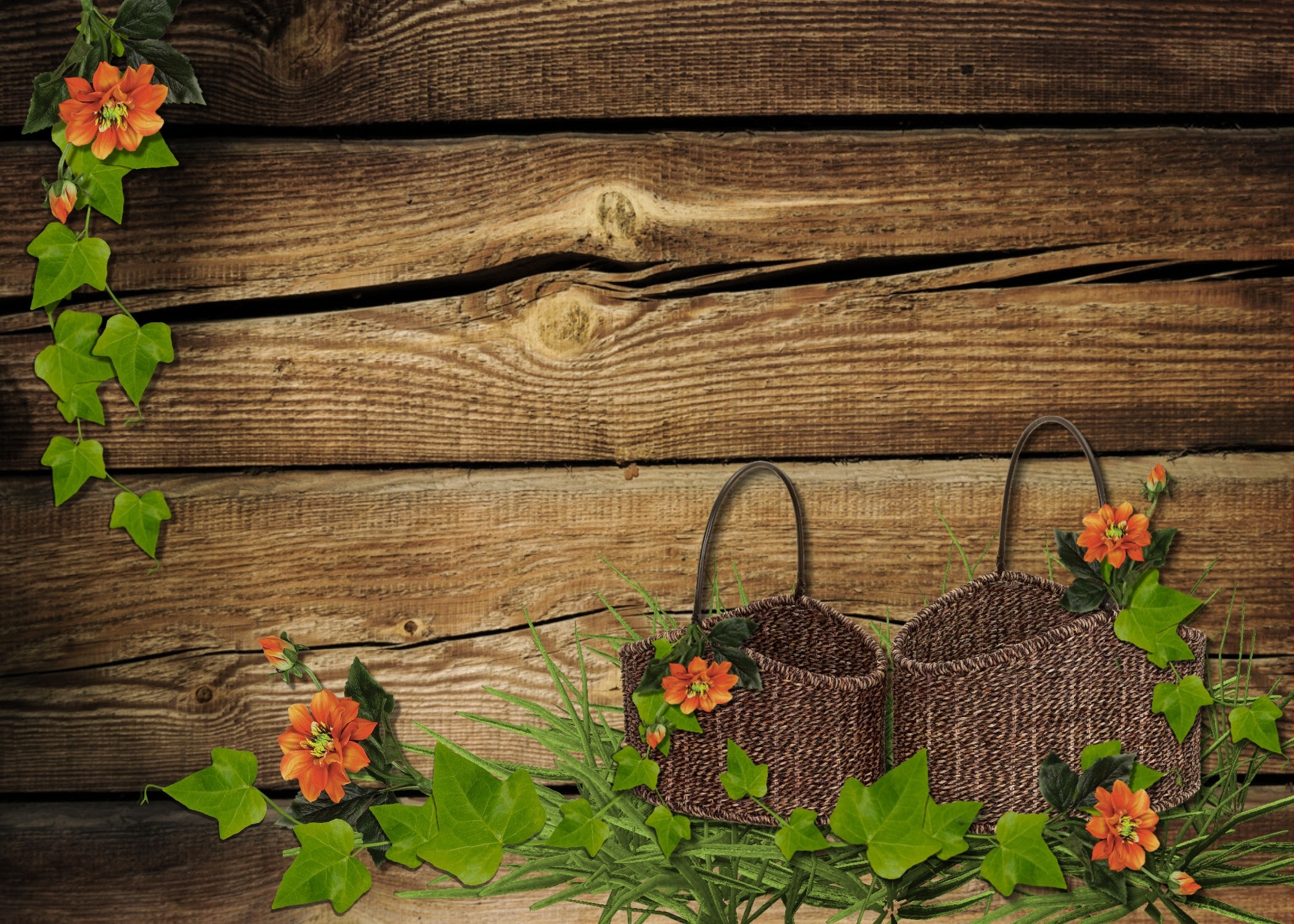 two brown baskets