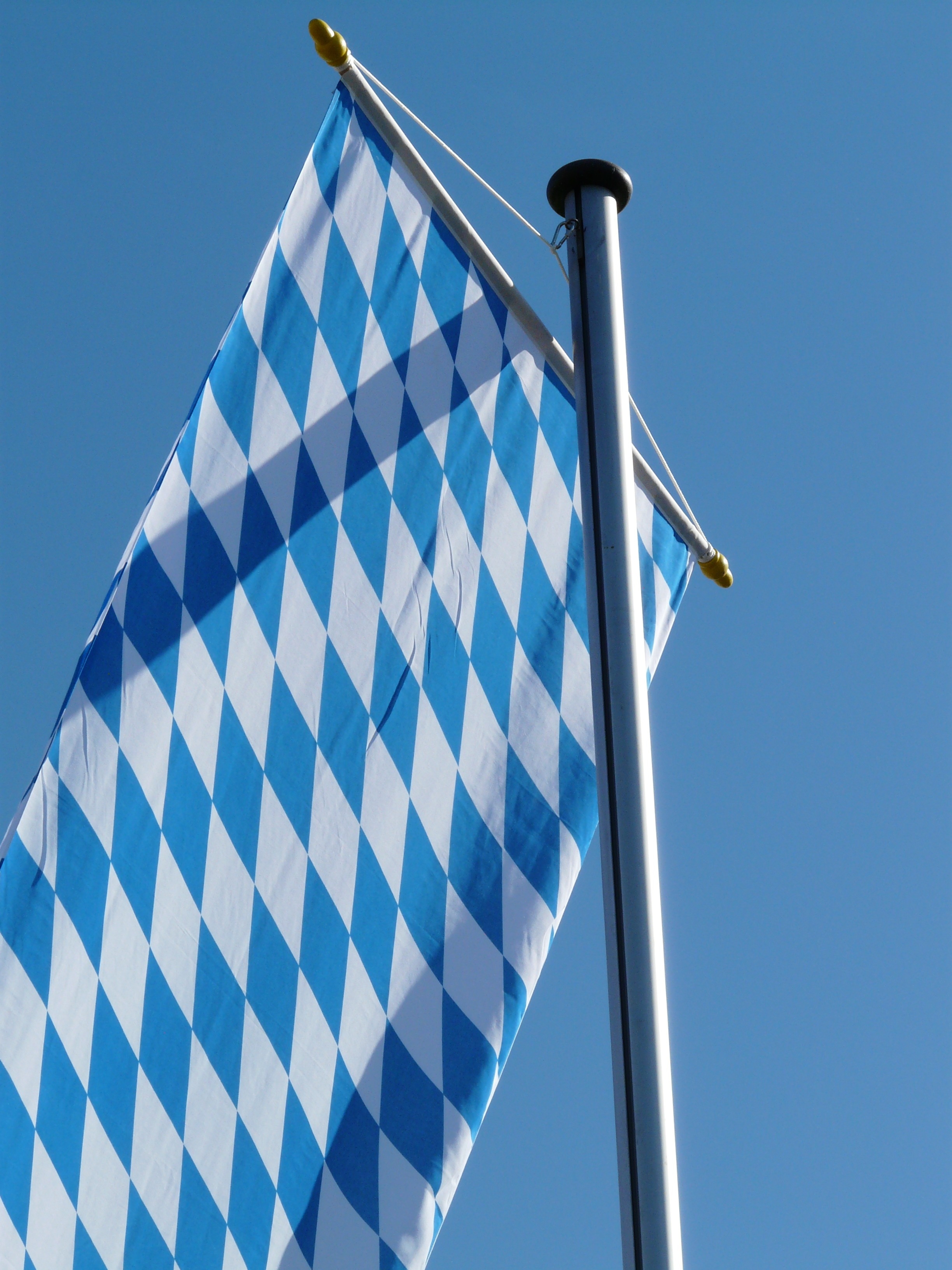 white and blue argyle flag
