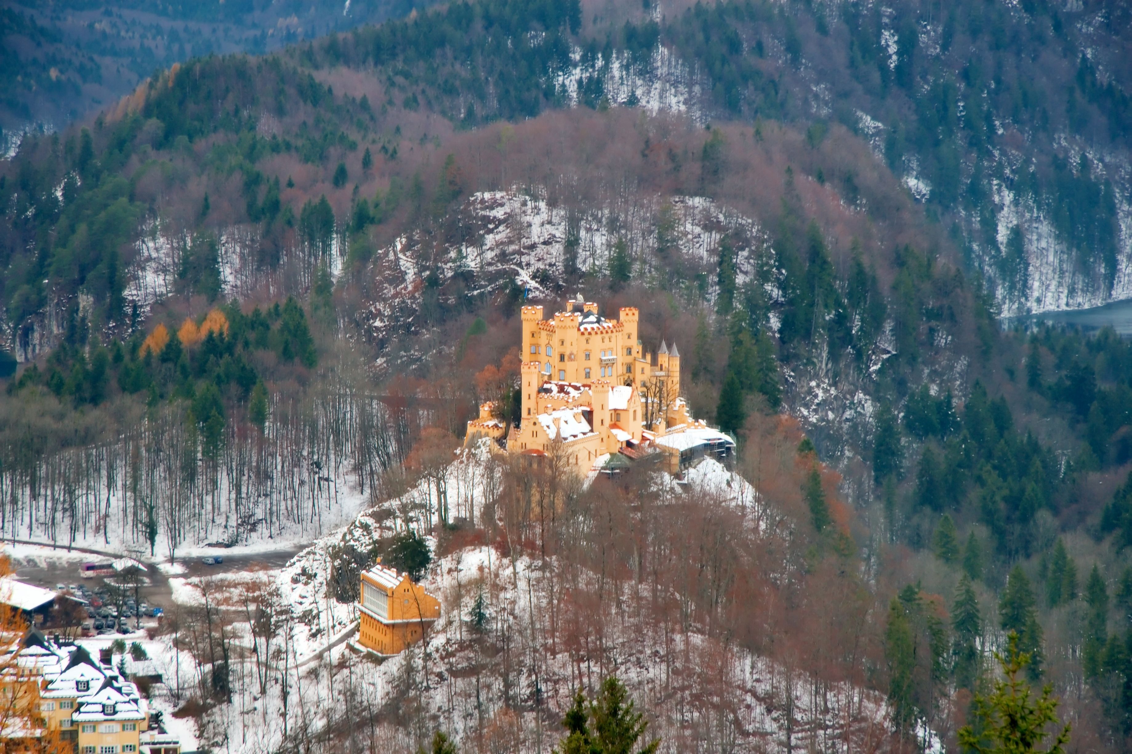 beige castle near woods painting