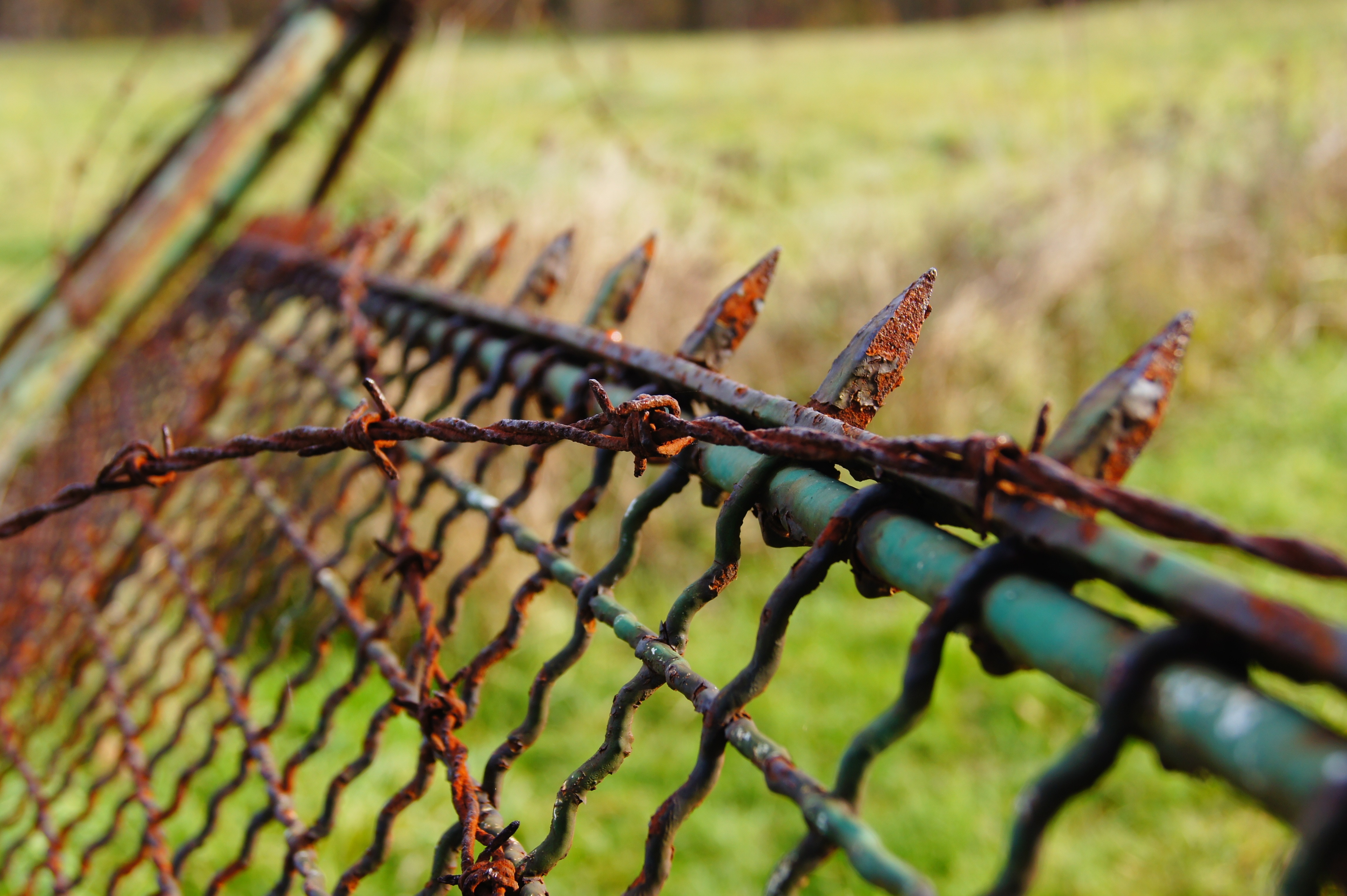 brown barbwire and steel fence