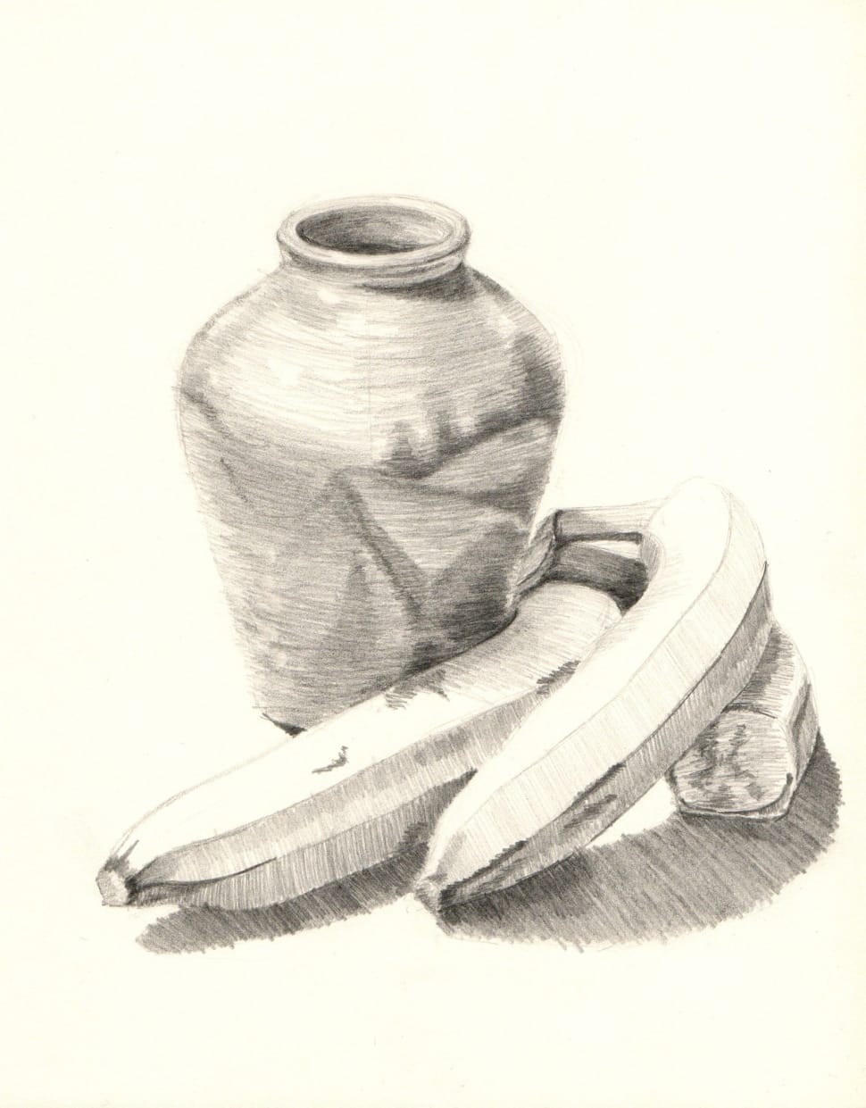 still life charcoal painting of banana and vase preview