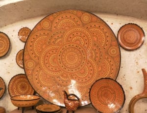 brown decorative plate bowl and teapot set thumbnail