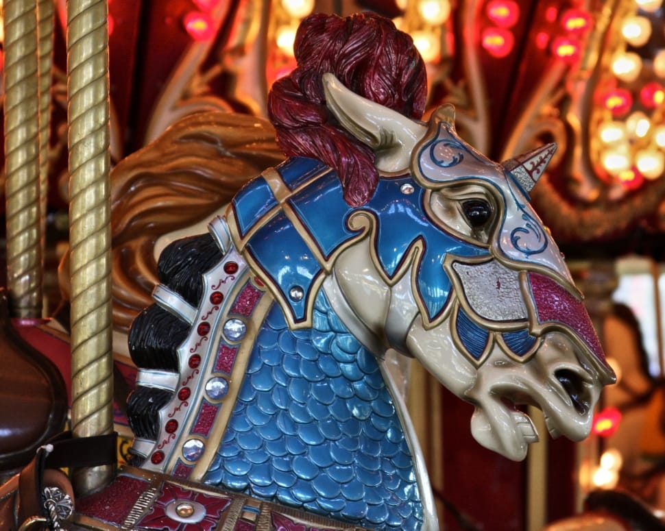 blue beige and red horse carousel preview