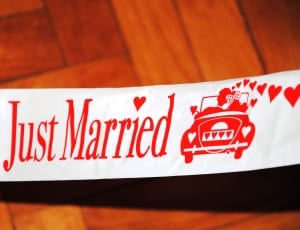white and red just married patch thumbnail