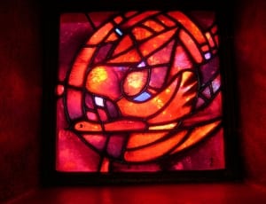 red orange and blue stain glass decor thumbnail