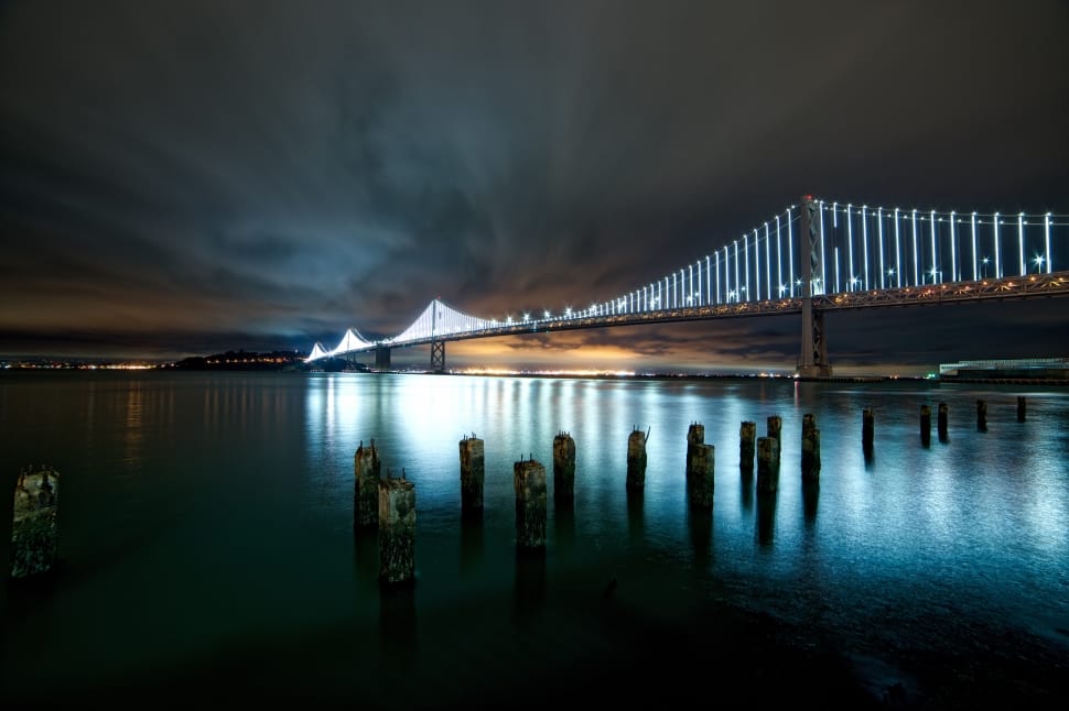 suspension bridge with lights photography at night preview