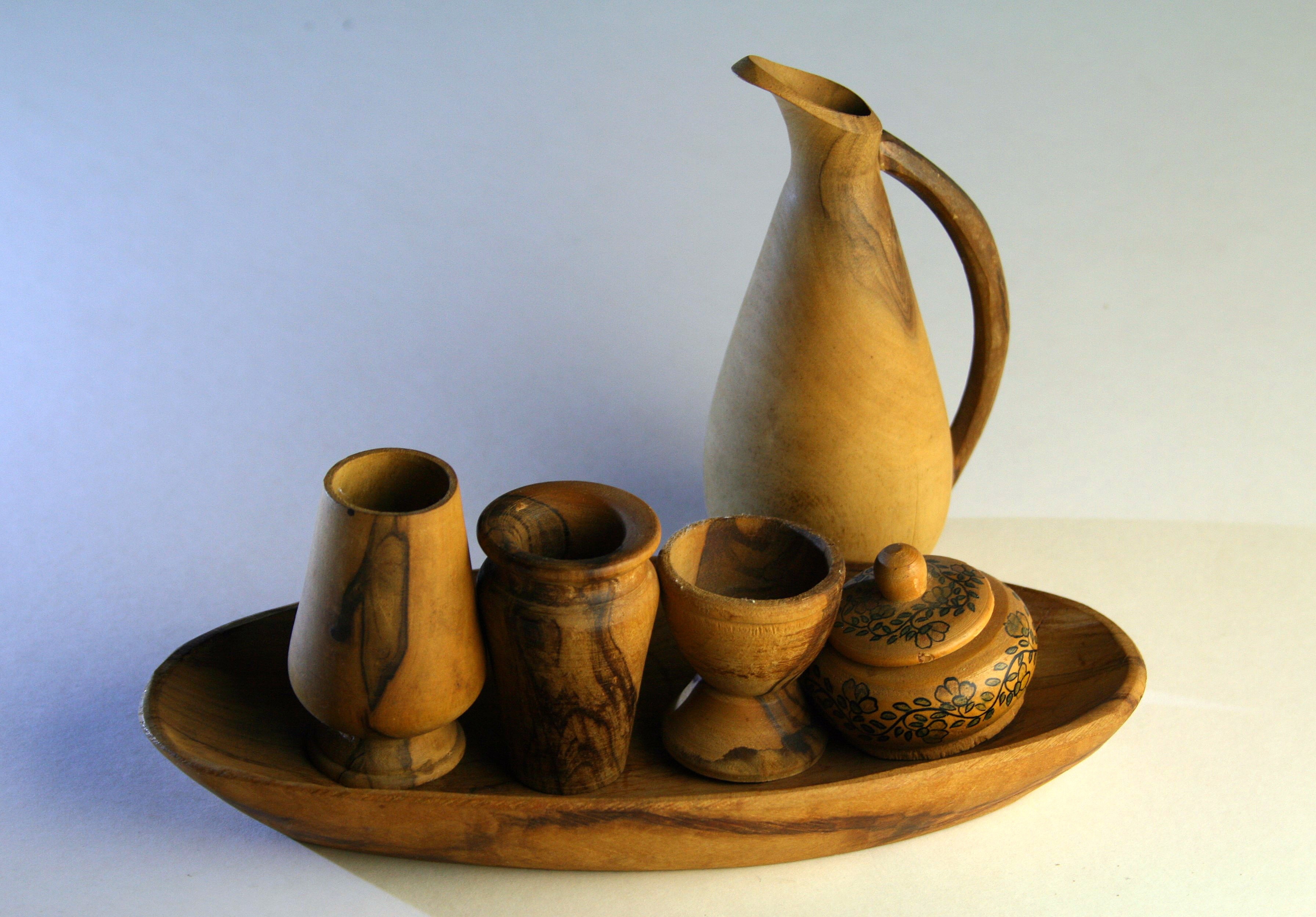brown wooden tea set