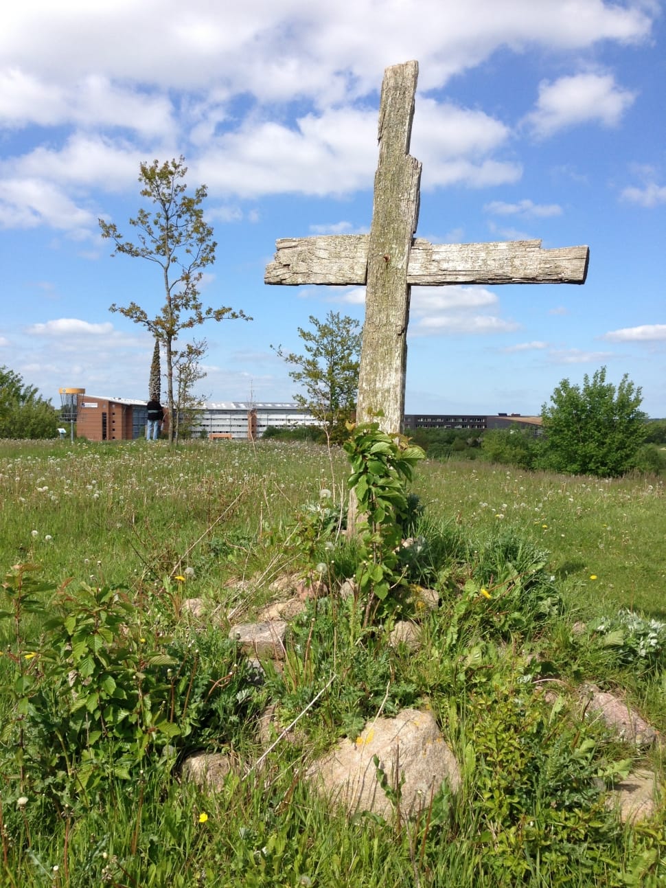 gray wooden cross surrounded by green grass during daytime preview