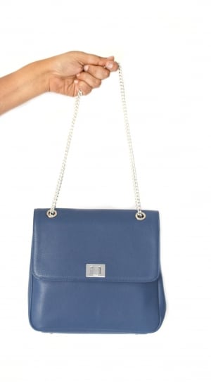 blue leather hand bag thumbnail