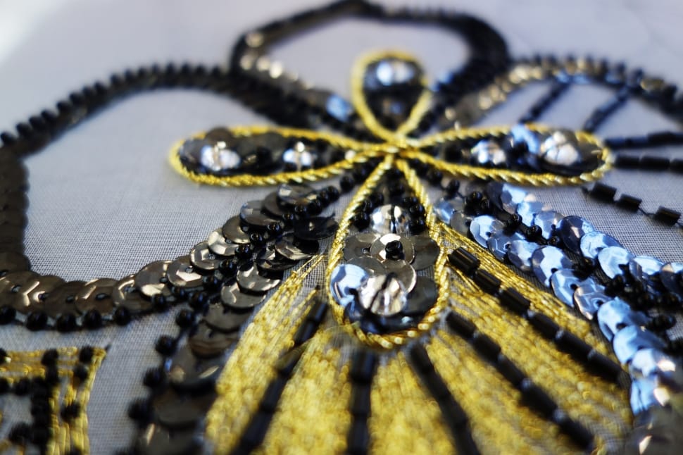 black and yellow sequined floral designed decor preview