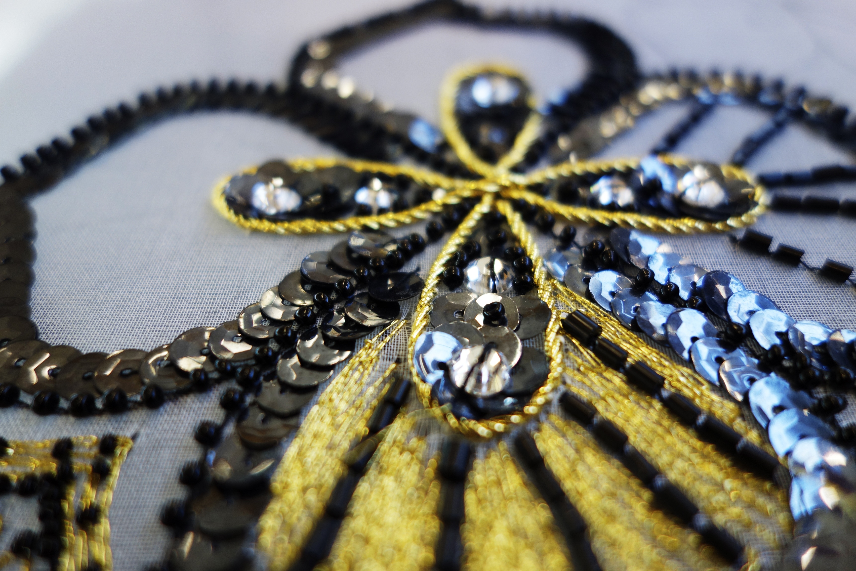 black and yellow sequined floral designed decor