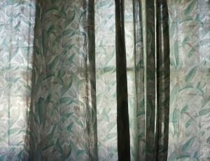 grey and green floral window curtain thumbnail