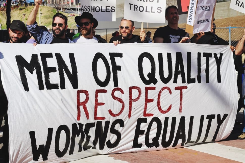 people rallying for men of quality respect womens equality preview