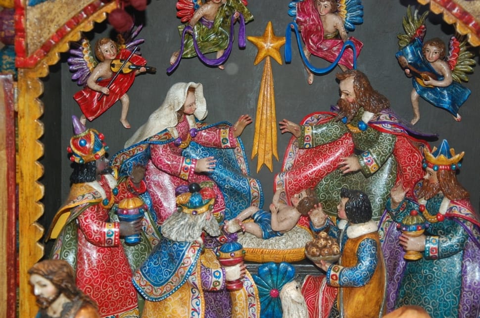 red blue and yellow multicolored the nativity figurine preview