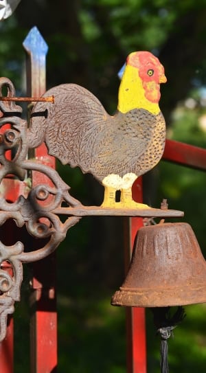yellow and brown metal rooster bell thumbnail