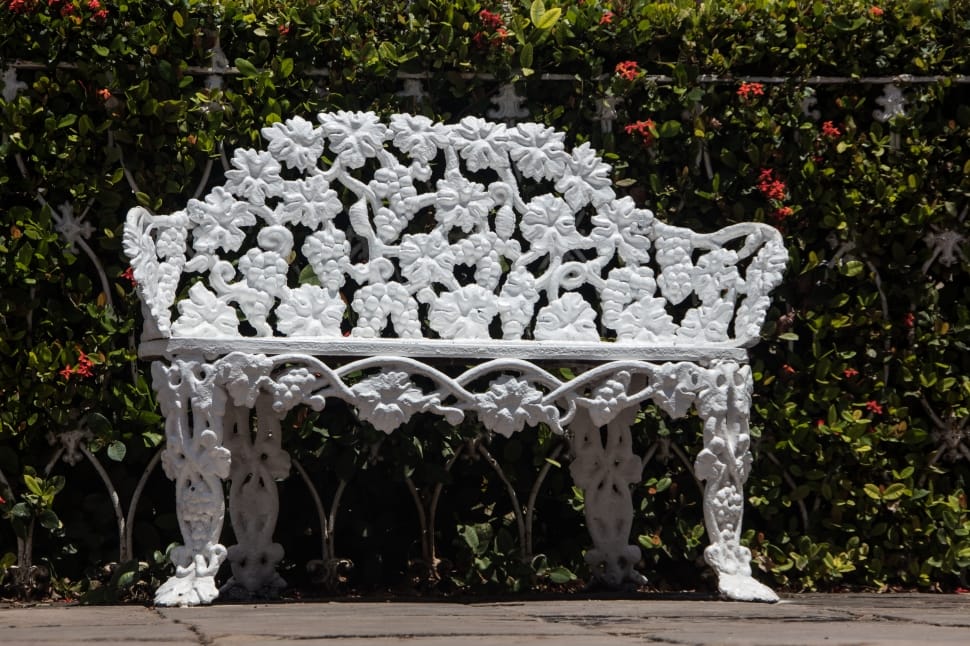white floral steel bench preview