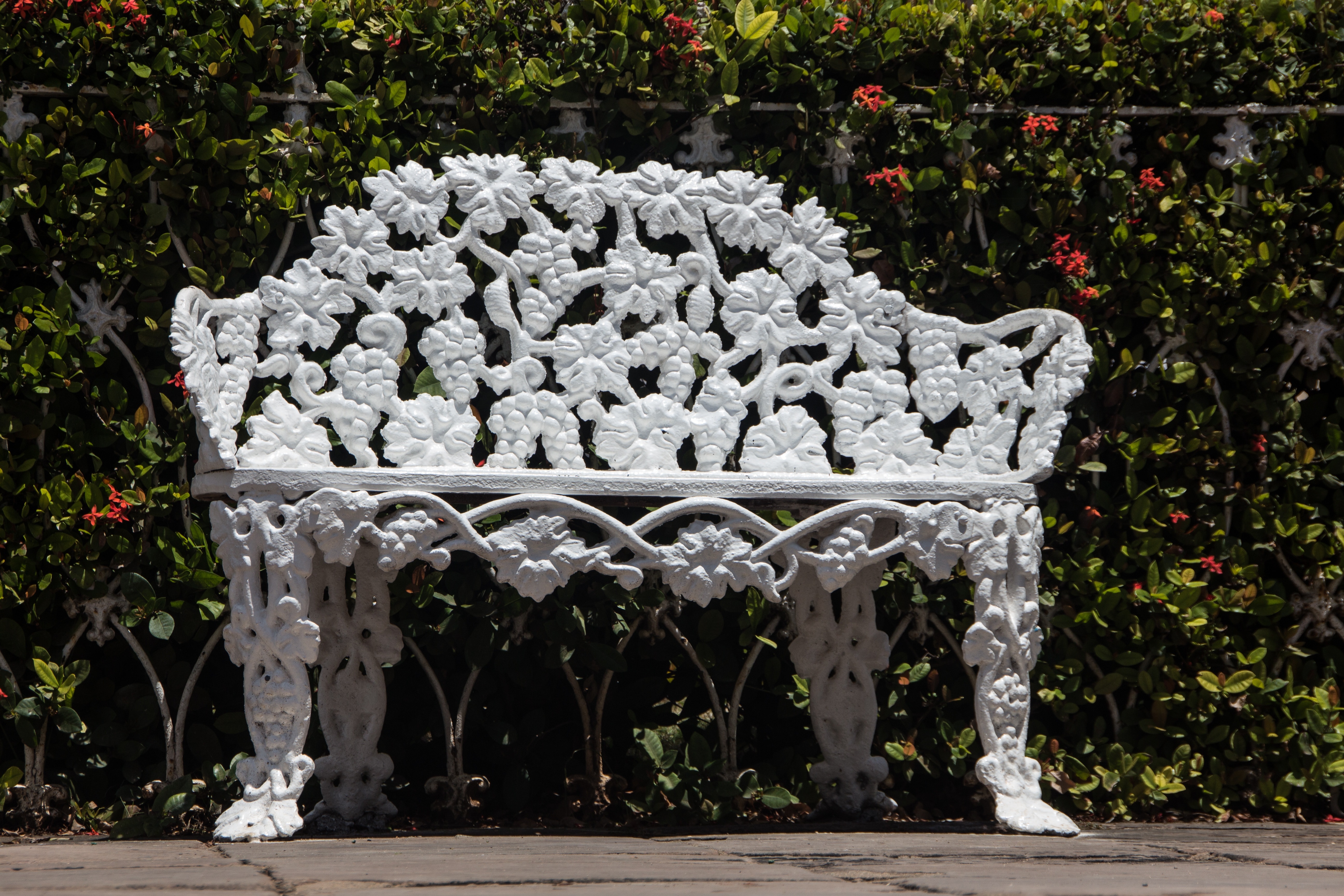 white floral steel bench
