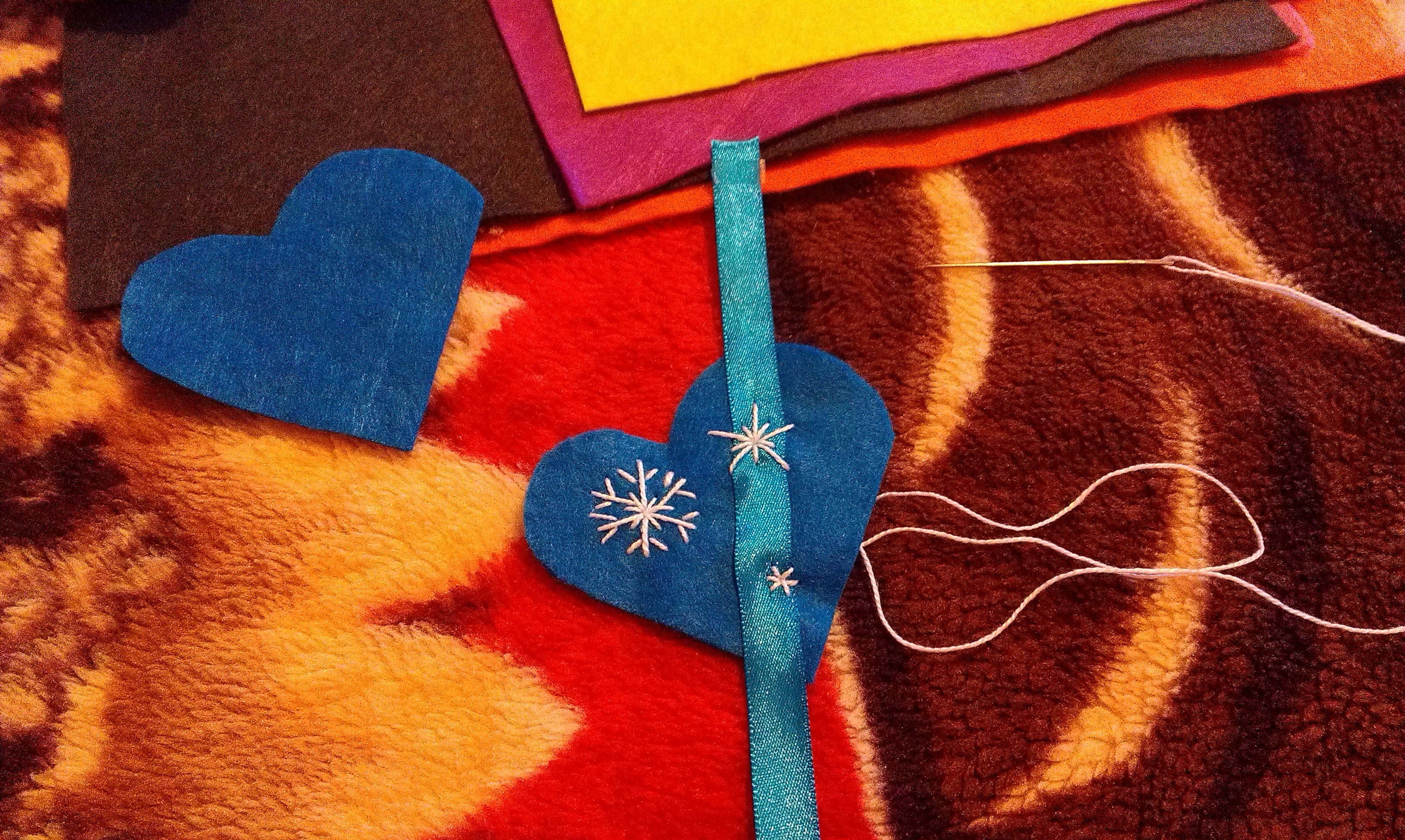 2 blue heart ornament