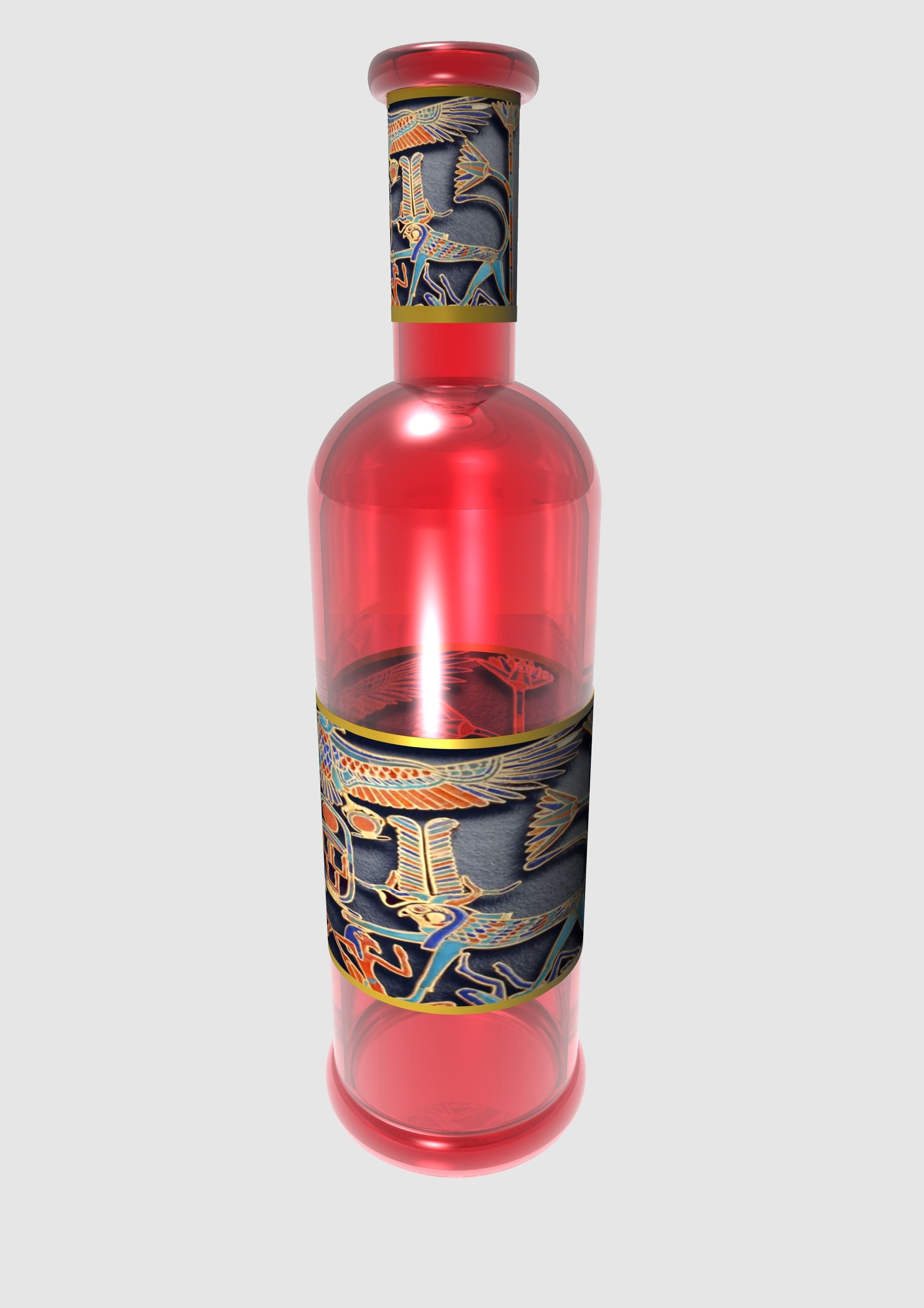 red blue and orange glass bottle