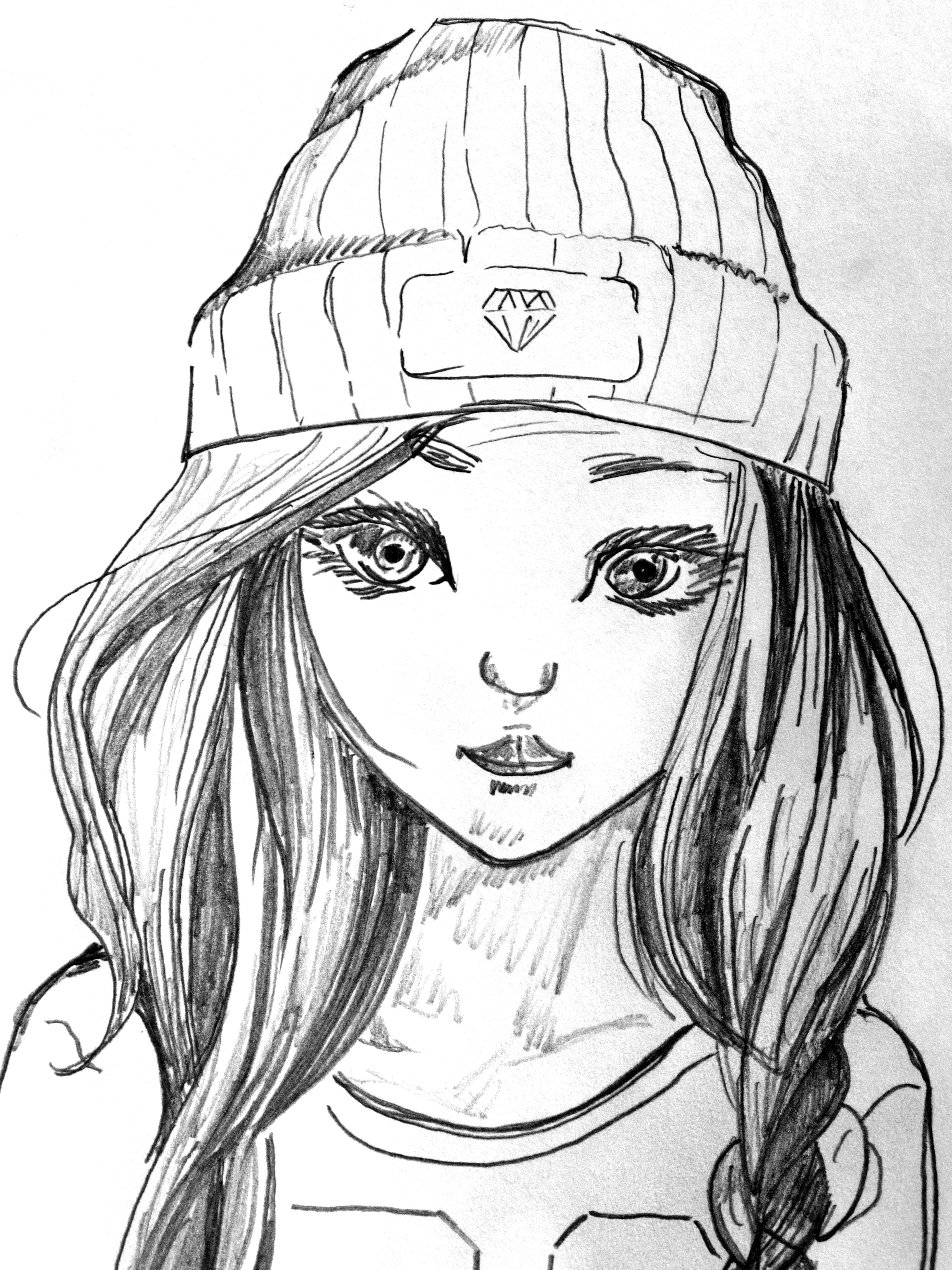 woman with knit cap sketch