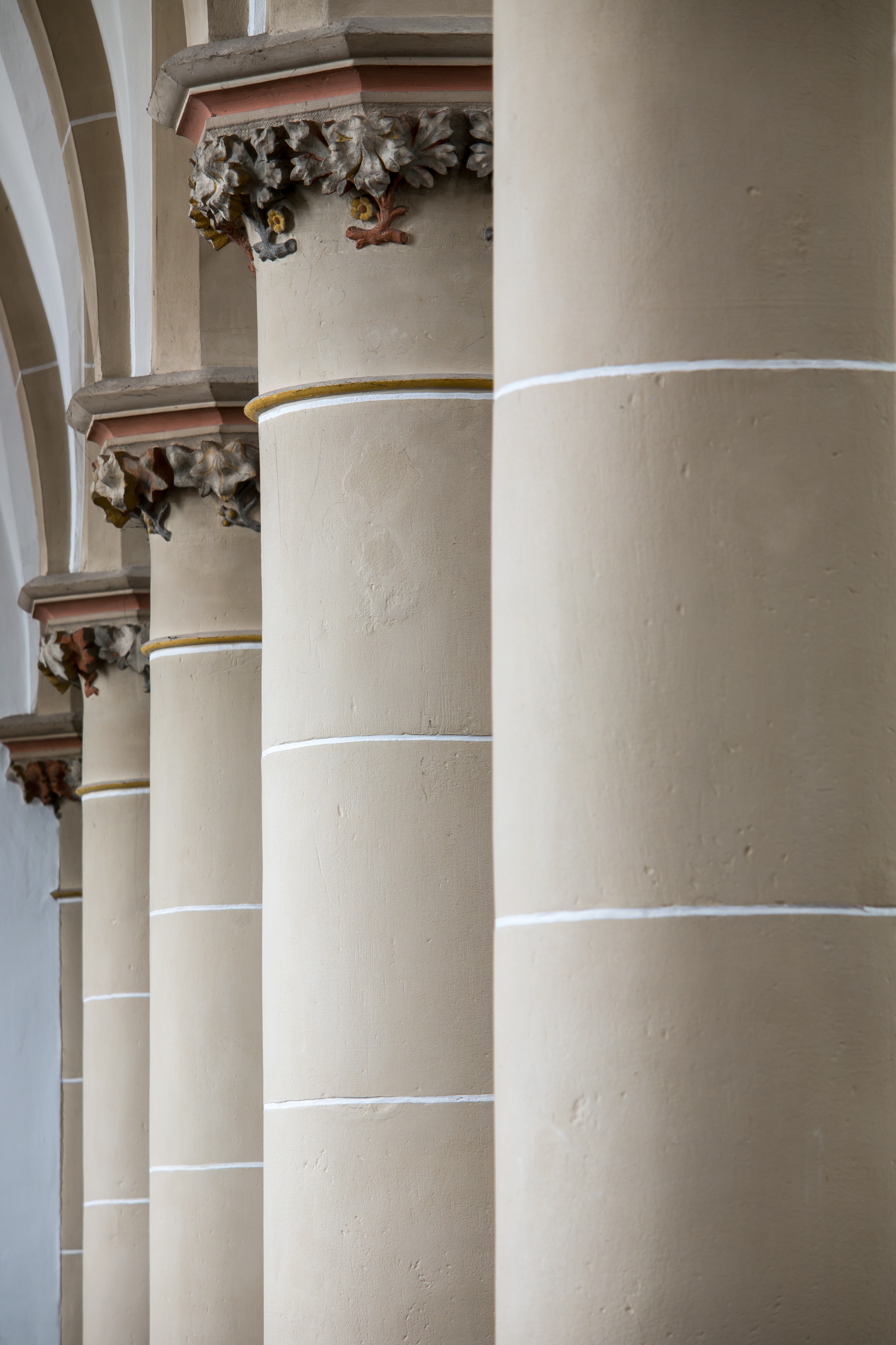 5 beige concrete pedestal columns