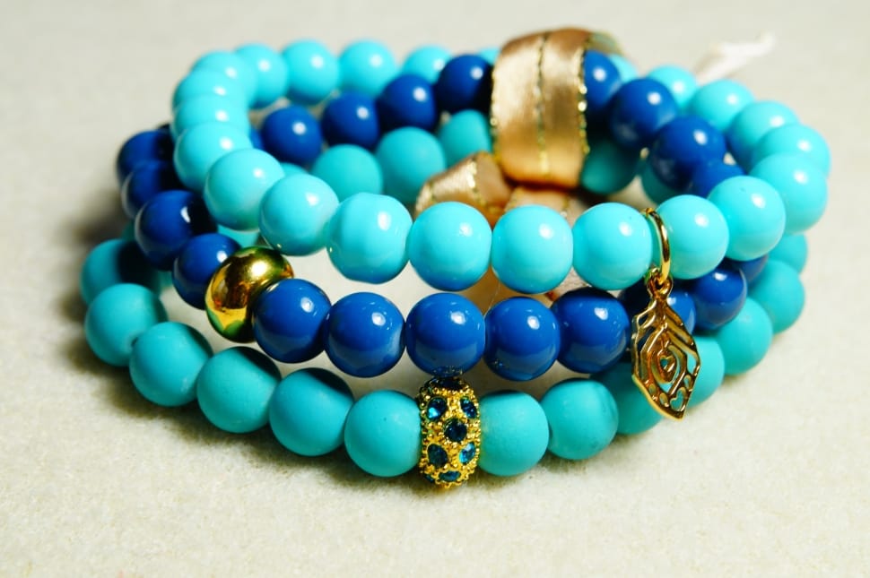 three blue and teal beaded bracelets preview