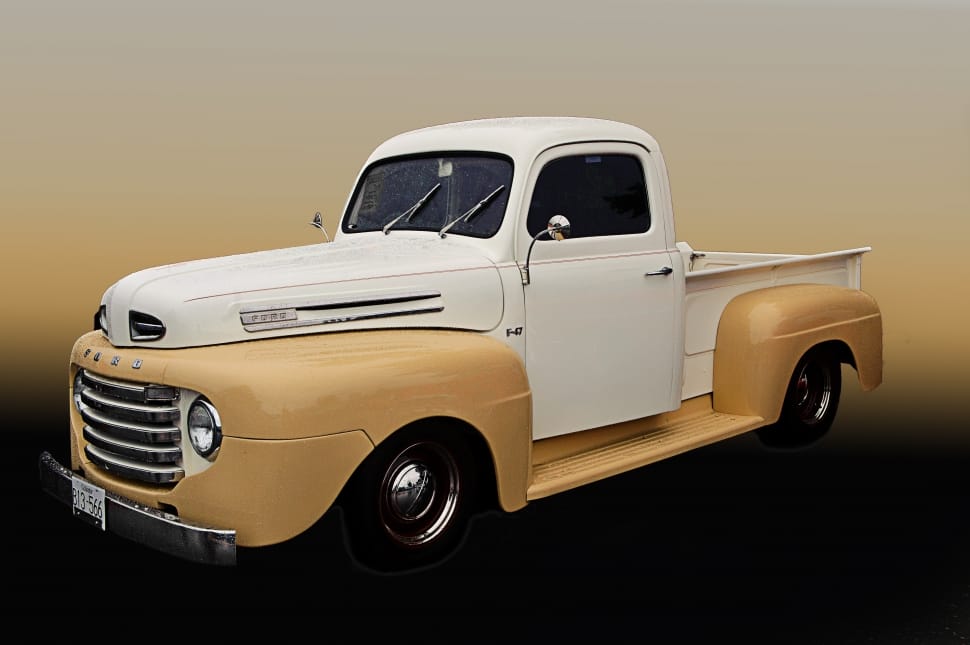white and yellow classic single cab pickup truck preview