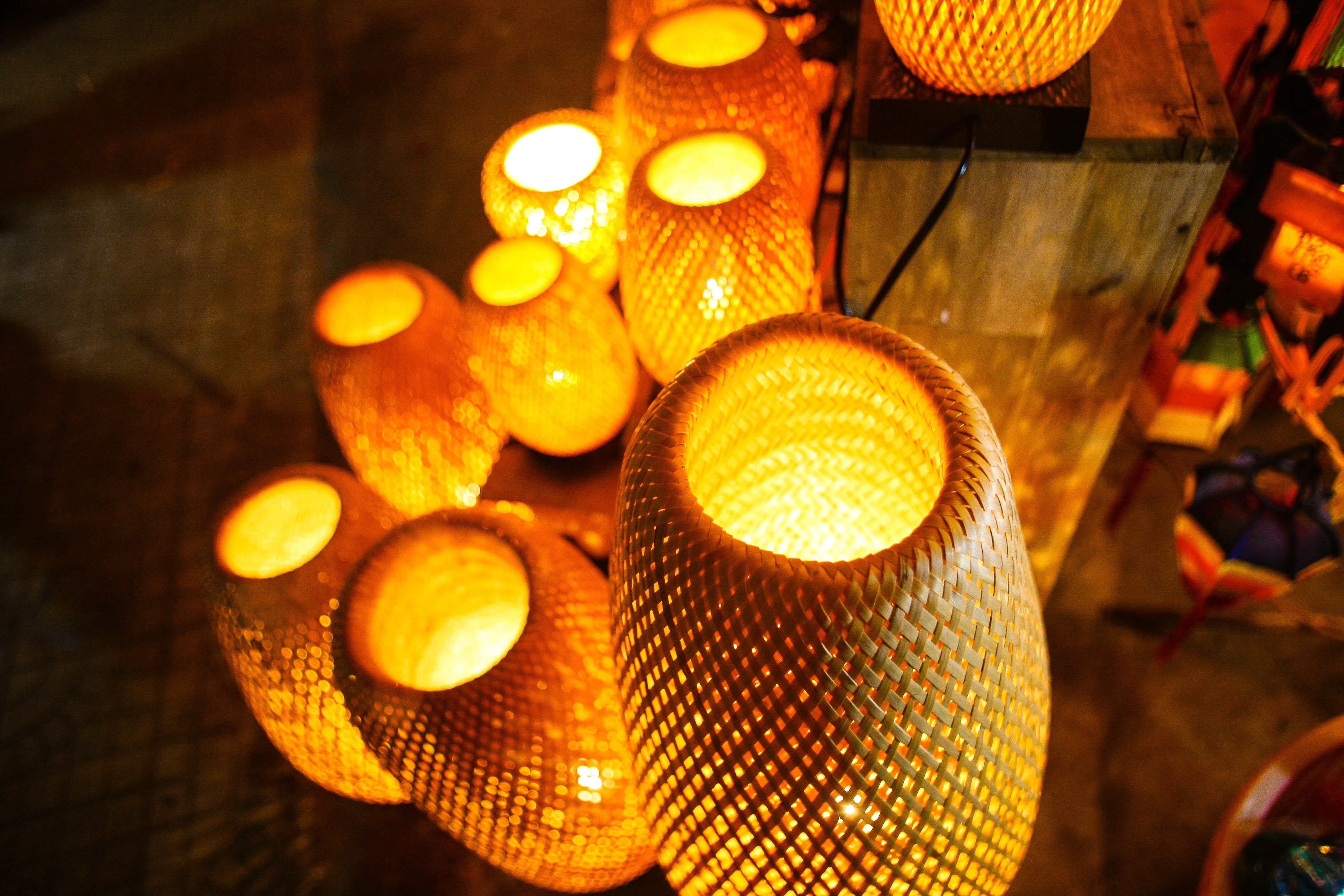 brown round based wicket lampshades