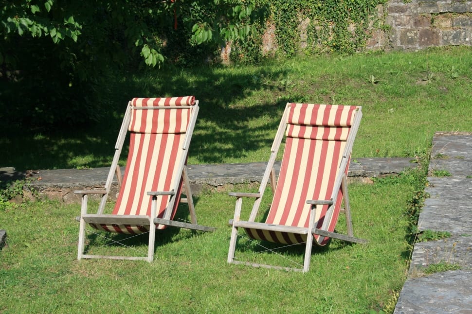 two white-and-red striped outdoor loungers preview
