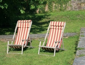 two white-and-red striped outdoor loungers thumbnail