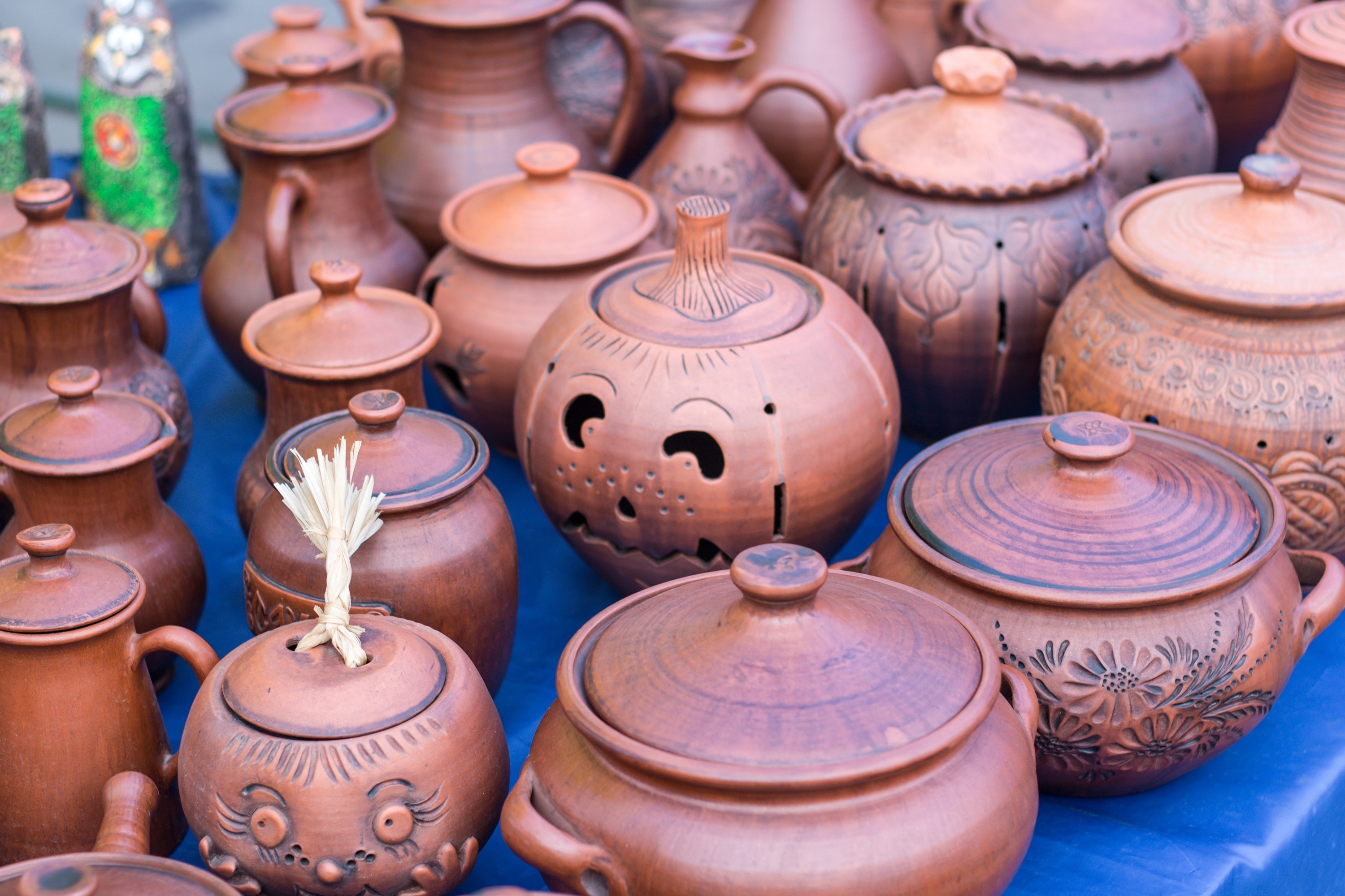 assorted brown ceramic pots