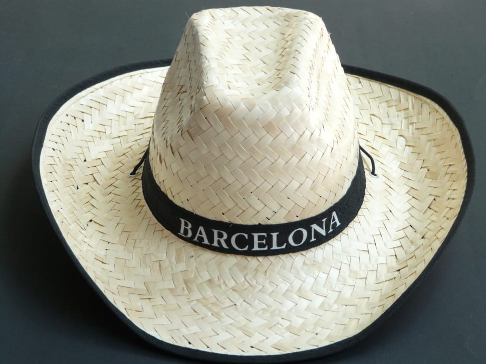 white and black barcelona straw hat preview