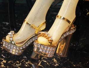 gold studded open toe mary jane platform chunky heels sandals thumbnail