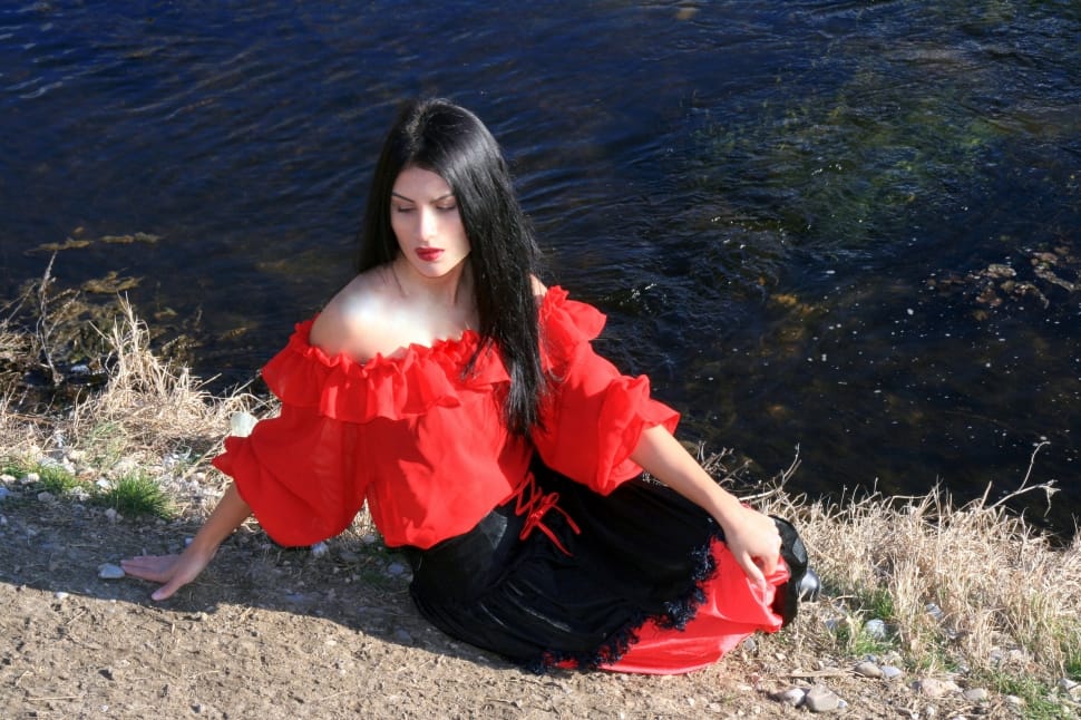 women's black and red off shoulder dress preview