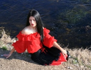 women's black and red off shoulder dress thumbnail